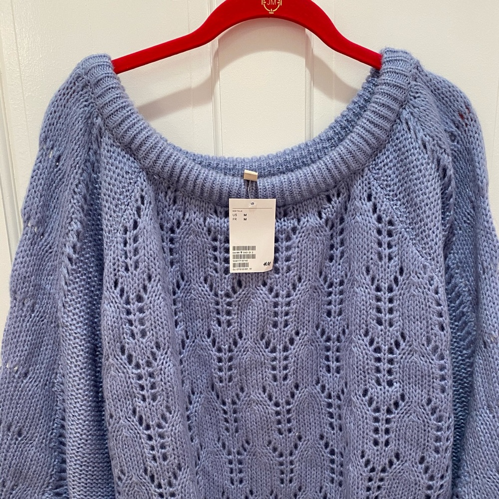 H&M Vintage blue off the shoulder knit sweater